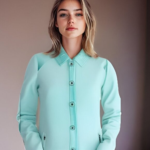 Carlisle Vintage Blue-Green Aqua Seafoam Boiled Wool Blazer Jacket Coat Top 2 - Picture 1 of 4